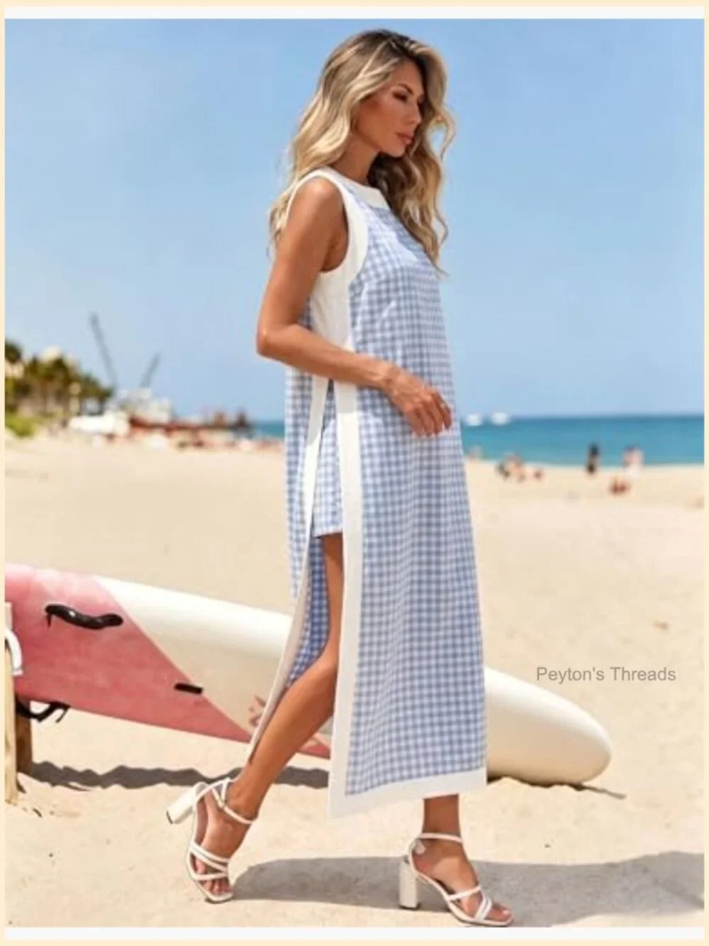 Women's Plaid Two Piece Set - Sleeveless Maxi Dress with Matching Shorts